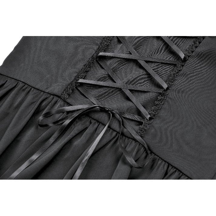Dark in Love Belladonna Lace-Up High Collar Puff Sleeve Goth Dress in Black