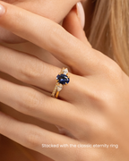 Blue Sapphire Oval Three Stone Engagement Ring in 18k Gold Vermeil