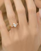 2 ct Oval Moissanite Three Stone Engagement Ring in 18k Gold Vermeil