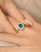 Emerald Halo Engagement Ring in Sterling Silver