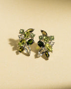 Large Green Gemstone Cluster Earrings in Sterling Silver