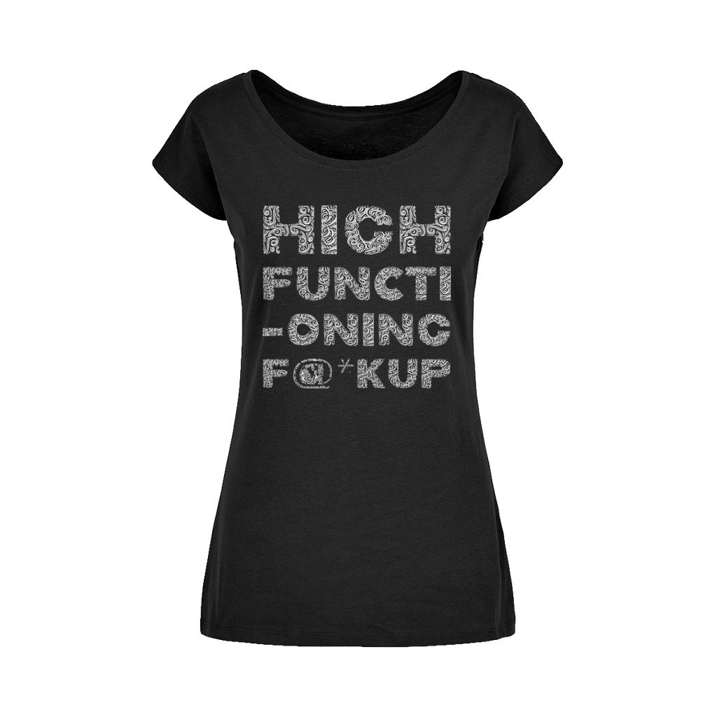 High Functioning Wide Neck Womens T-Shirt Black Womens