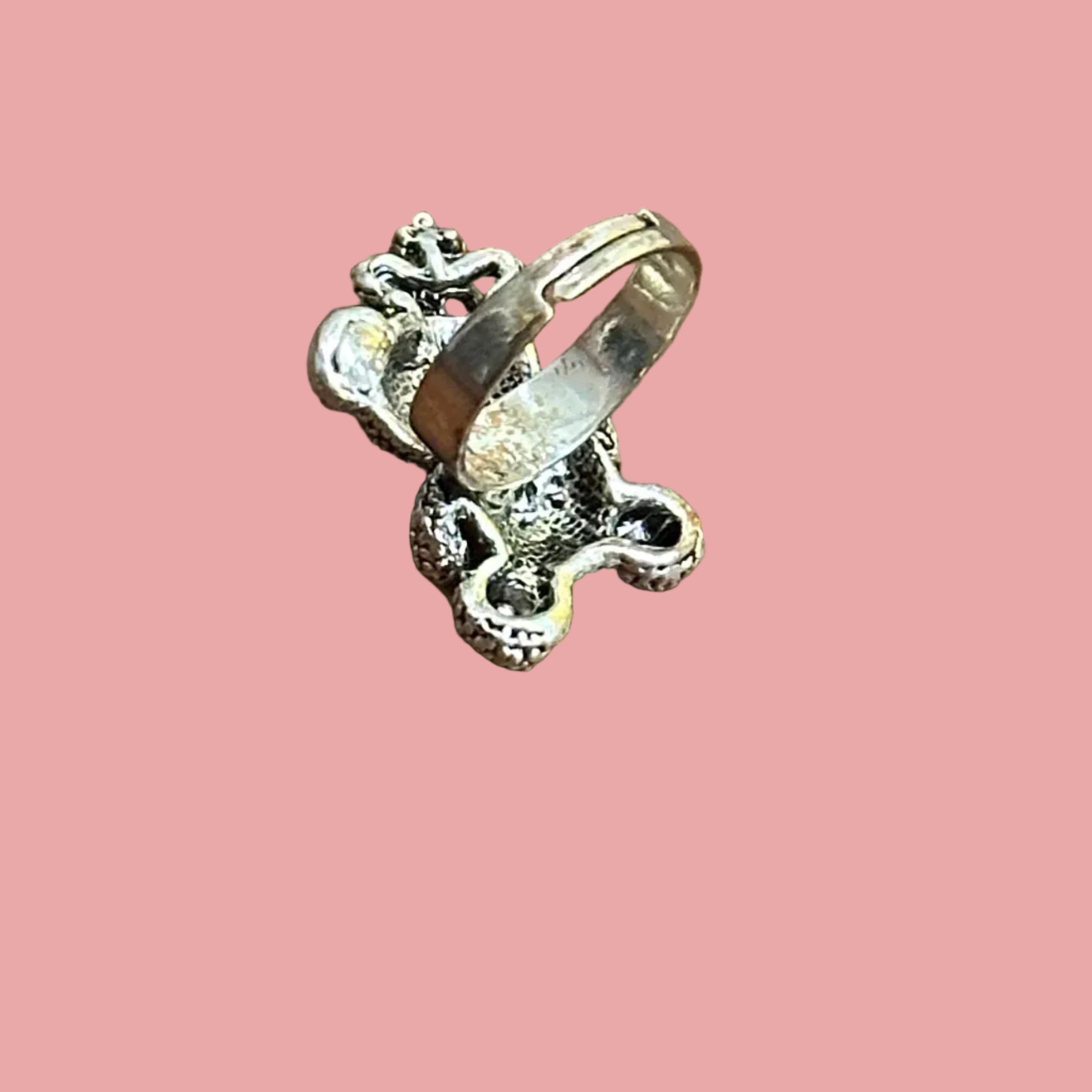 Diamante Teddy Bear Ring Silver Tone - Adjustable Size N