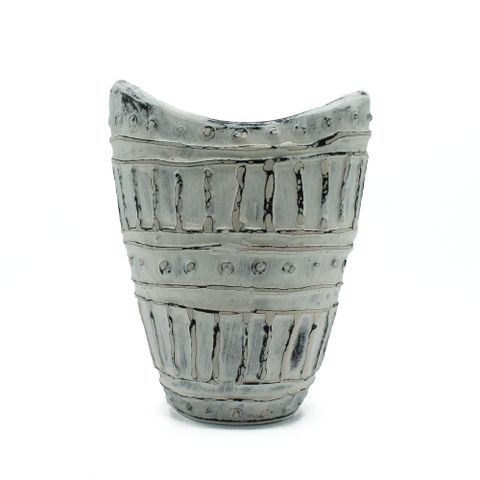 Wide Neck Shaped Dry Flowers Vase - Cream 22cm