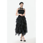 Dark in Love Morrigan Ruffled Goth Midi Skirt in Black