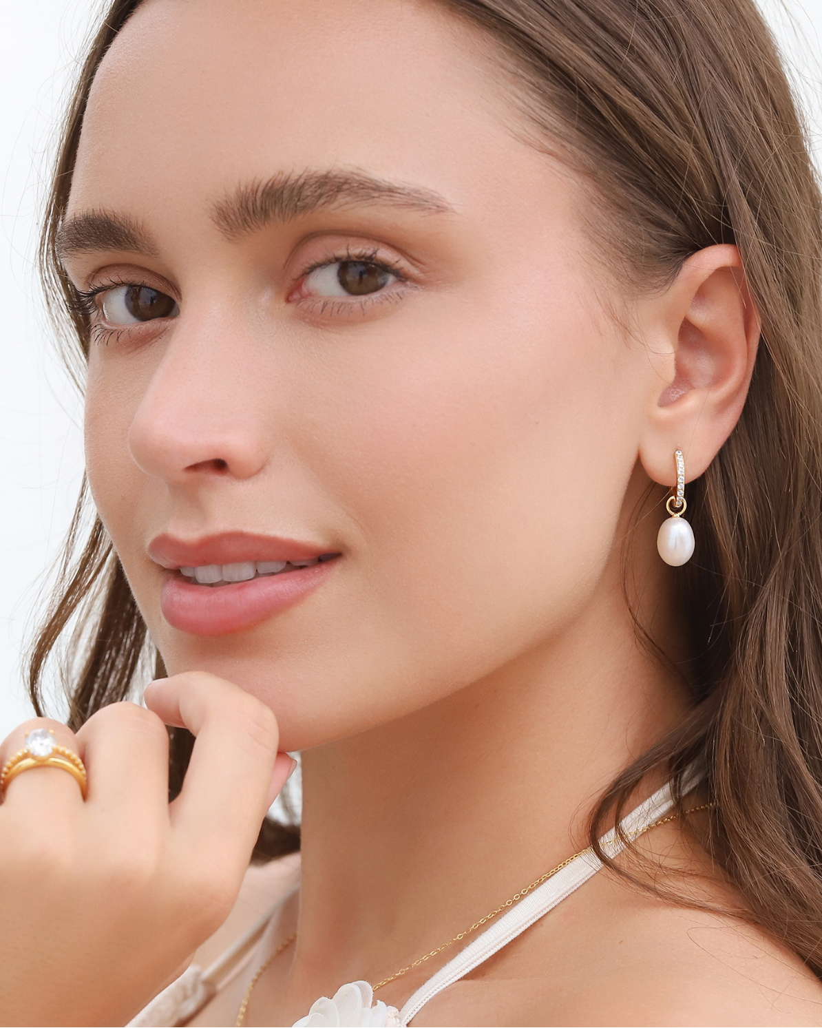 Pearl Hoop Drop Earrings with Removable Pearls in 18k Gold Vermeil