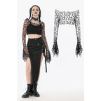 Dark in Love Morana Mesh Crochet Knit Bell Sleeve Crop Top