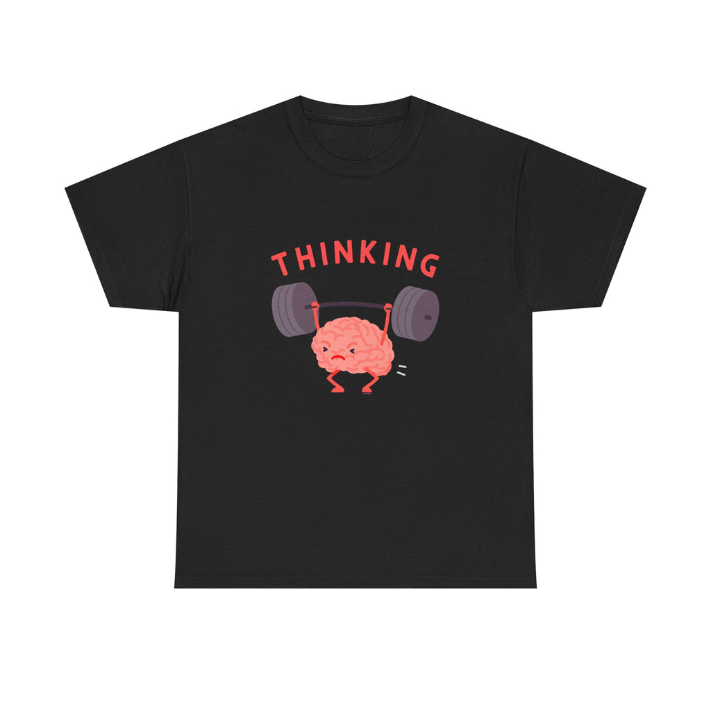 Thinking Brain Printed T-Shirt 100% Cotton Novelty Funny Weightlifting Brainy Tee Gift Black