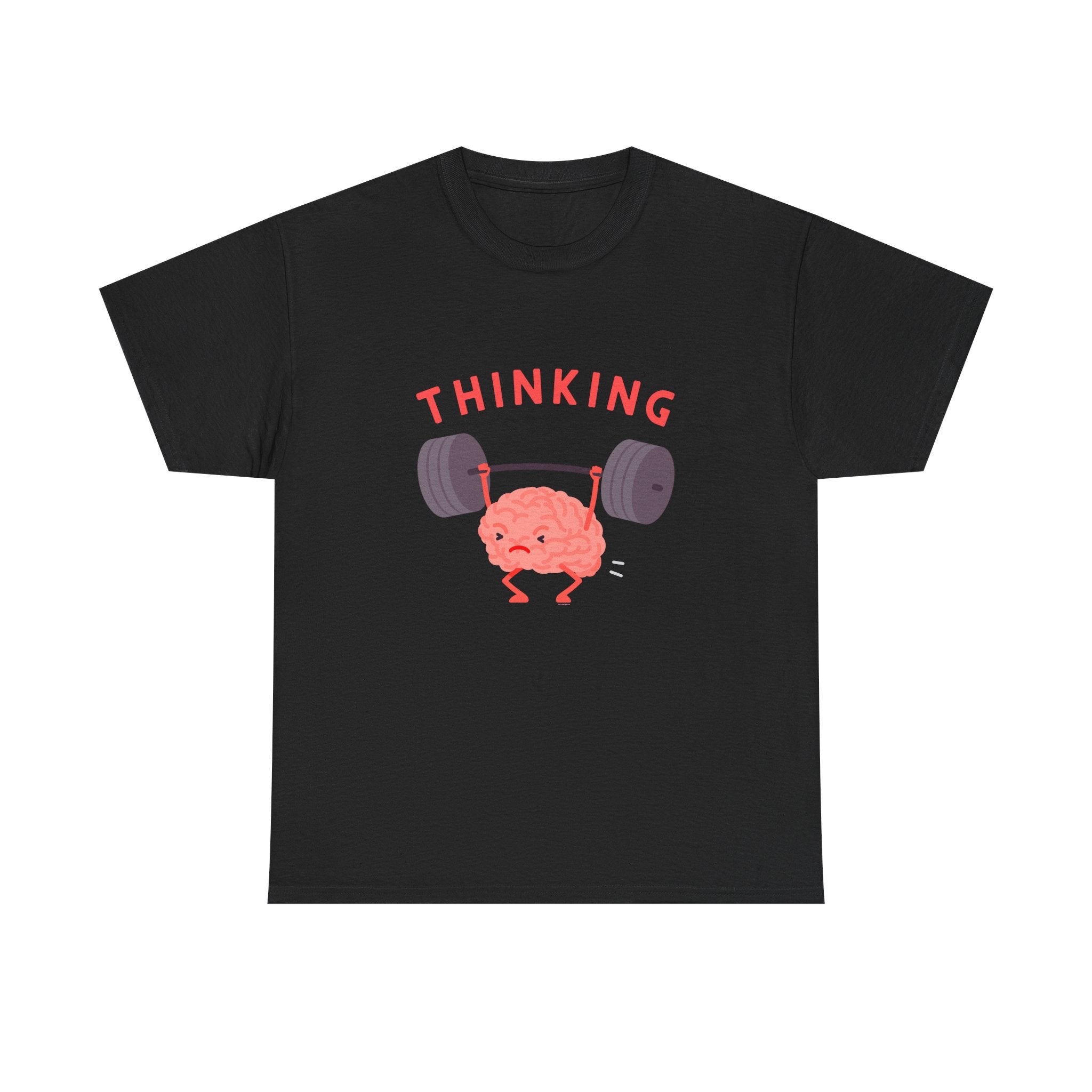 Thinking Brain Printed T-Shirt 100% Cotton Novelty Funny Weightlifting Brainy Tee Gift Black