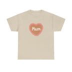 Mum Heart Printed T-Shirt 100% Cotton Novelty Love Heart Mum Mom Tee Birthday Mother's Day Gift Sand