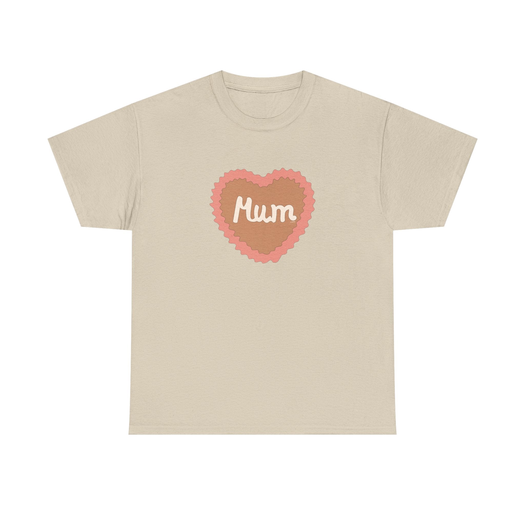 Mum Heart Printed T-Shirt 100% Cotton Novelty Love Heart Mum Mom Tee Birthday Mother's Day Gift Sand