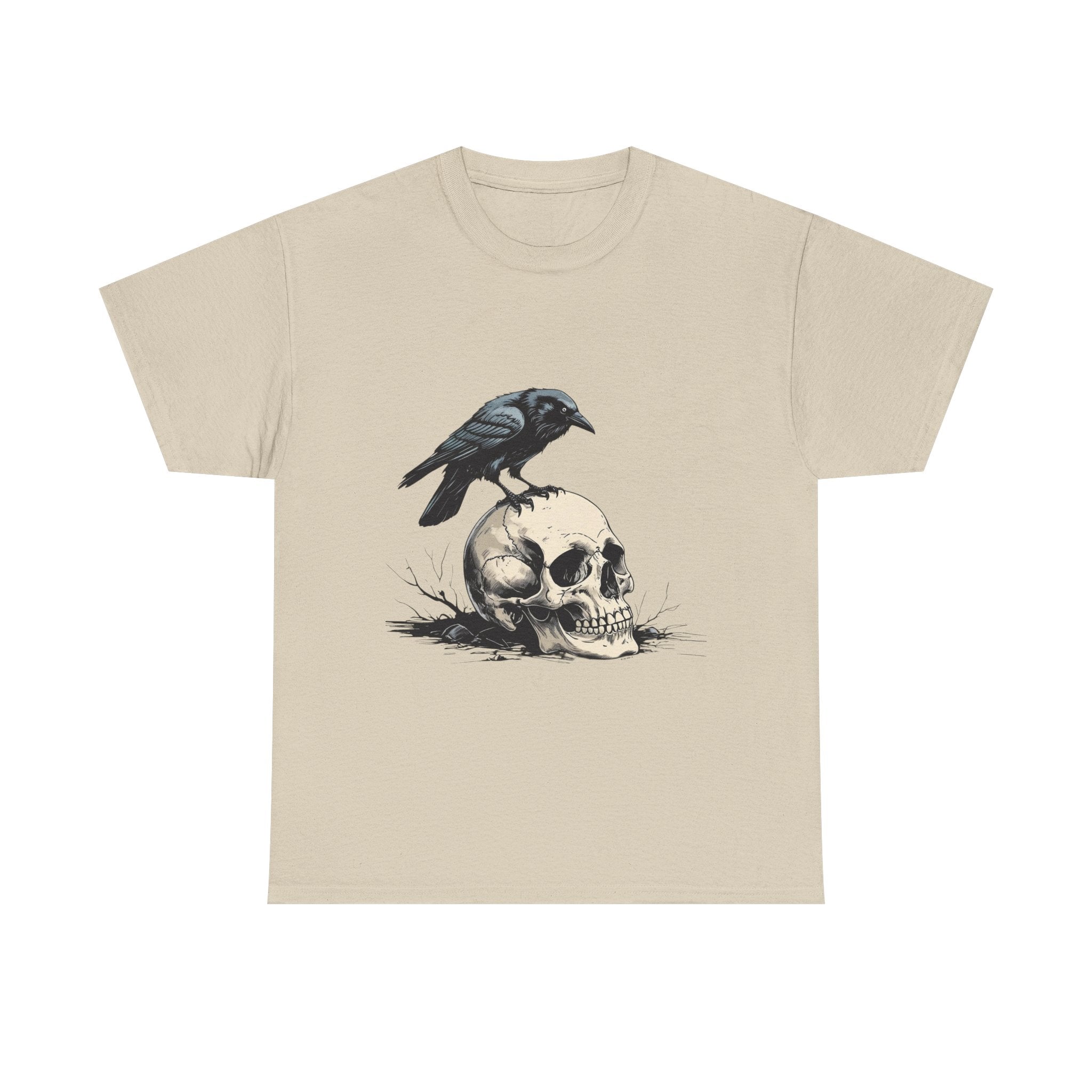 Skull & Crow Printed 100% Cotton Goth Biker Tattoo T-Shirt Halloween Tee Sand
