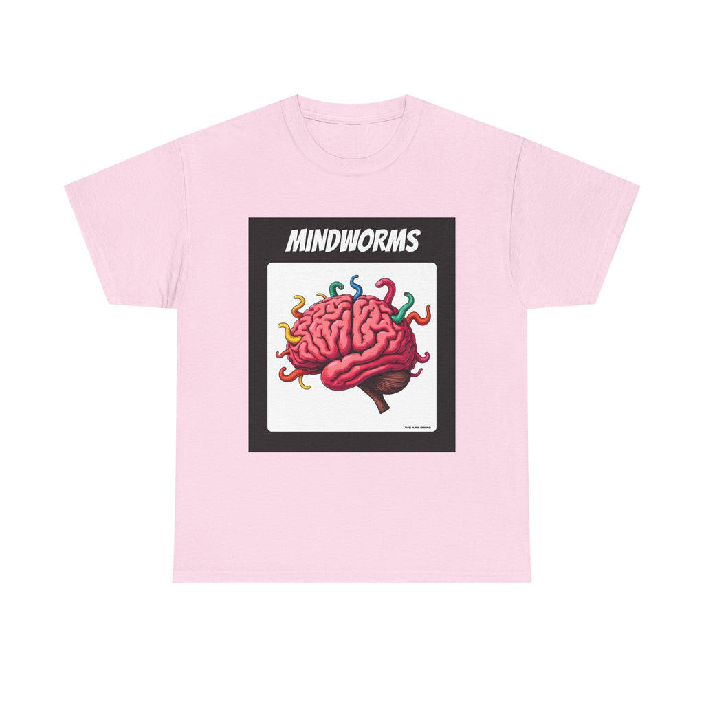 Mindworms Brain Printed T-Shirt 100% Cotton Weird Retro Novelty Worms Tee Light Pink