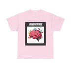 Mindworms Brain Printed T-Shirt 100% Cotton Weird Retro Novelty Worms Tee Light Pink