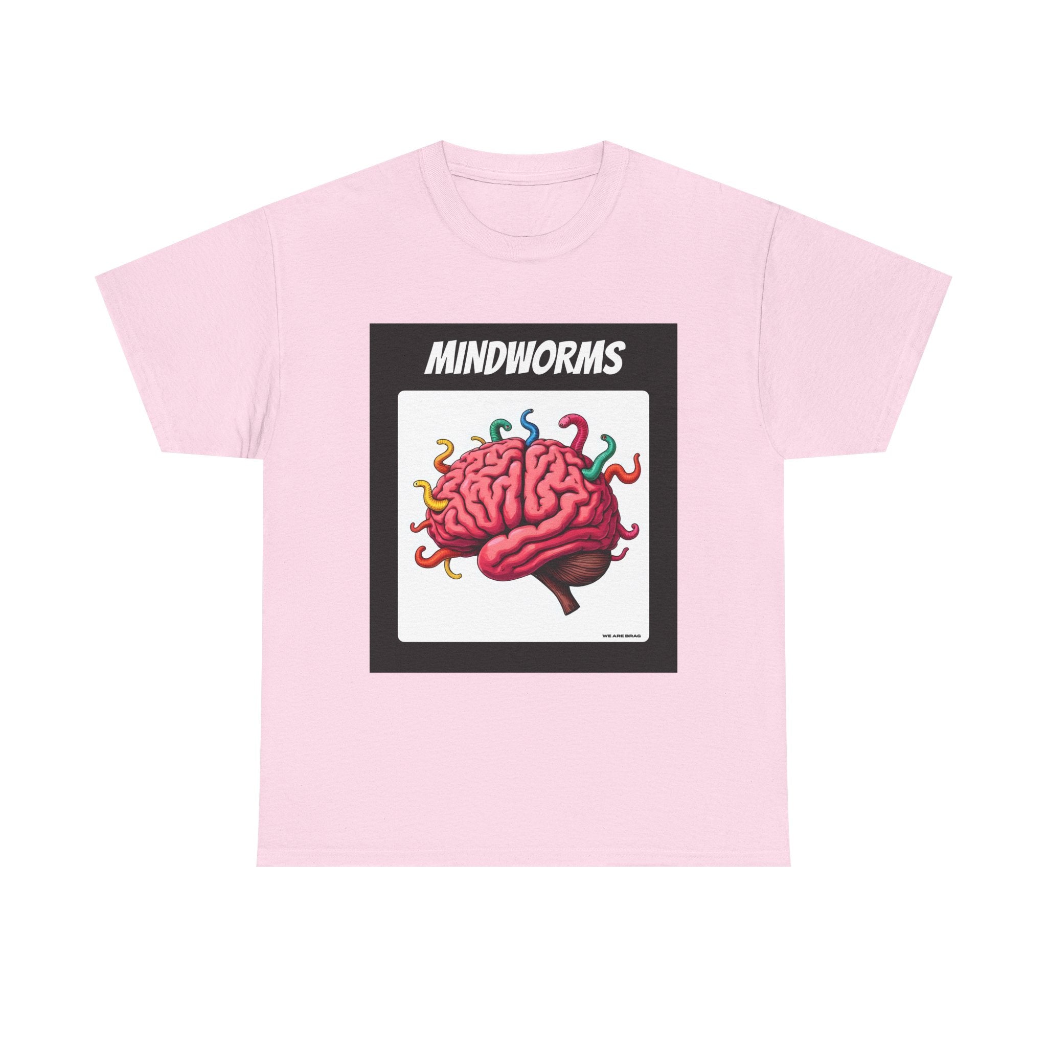 Mindworms Brain Printed T-Shirt 100% Cotton Weird Retro Novelty Worms Tee Light Pink