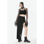 Dark in Love Morana Mesh Crochet Knit Bell Sleeve Crop Top