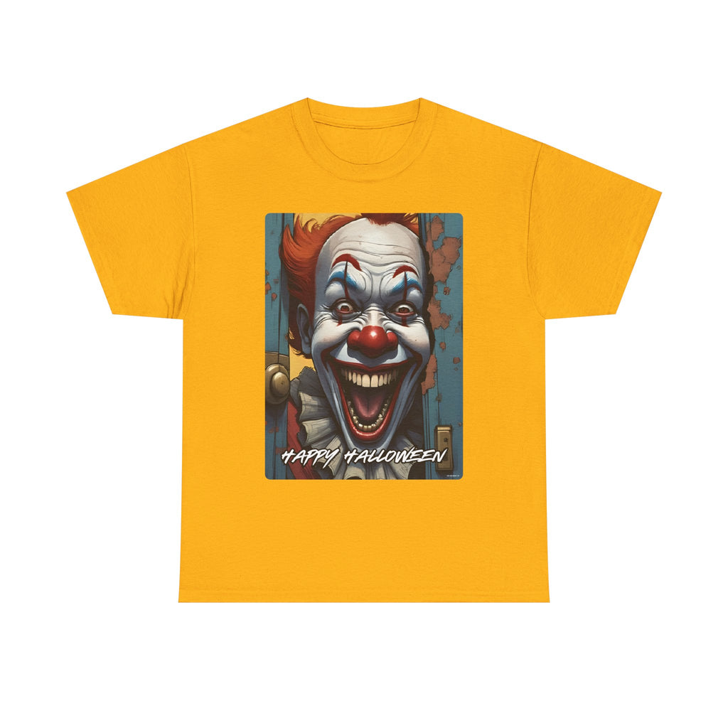 Happy Halloween Clown Novelty Printed T-Shirt 100% Cotton Scary Halloween Tee Gold