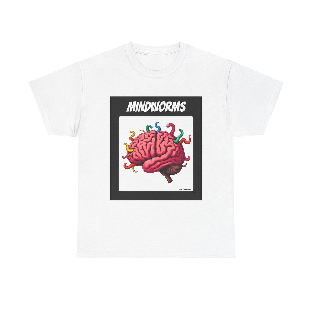 Mindworms Brain Printed T-Shirt 100% Cotton Weird Retro Novelty Worms Tee White