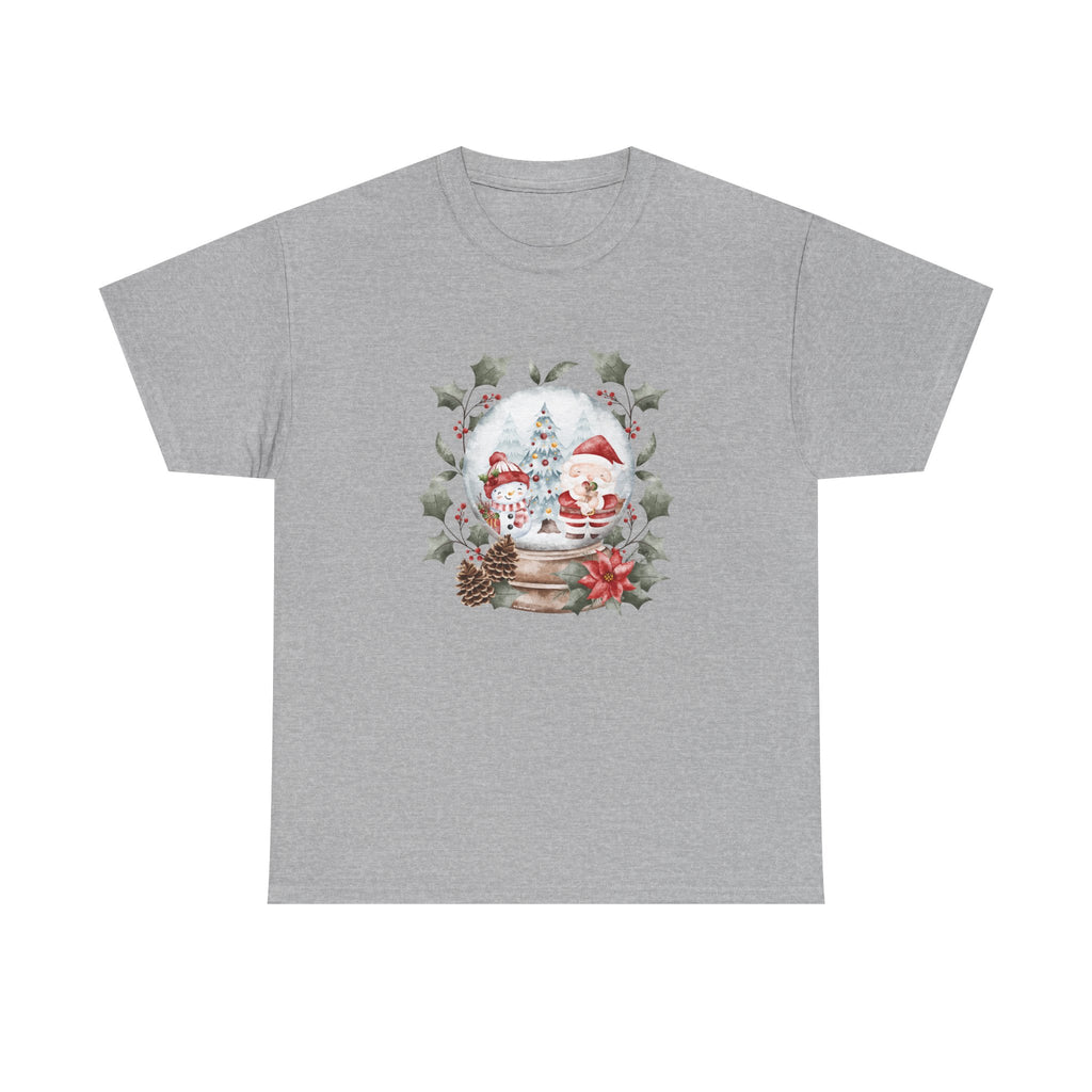 Christmas Snow Globe Printed T-Shirt 100% Cotton Novelty Santa Snowman Xmas Tee Gift Sport Grey