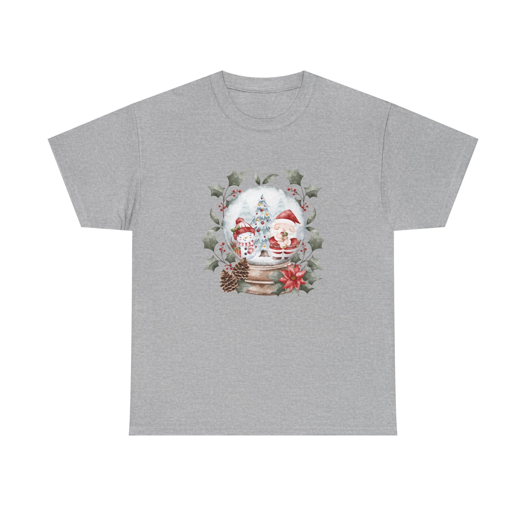Christmas Snow Globe Printed T-Shirt 100% Cotton Novelty Santa Snowman Xmas Tee Gift Sport Grey