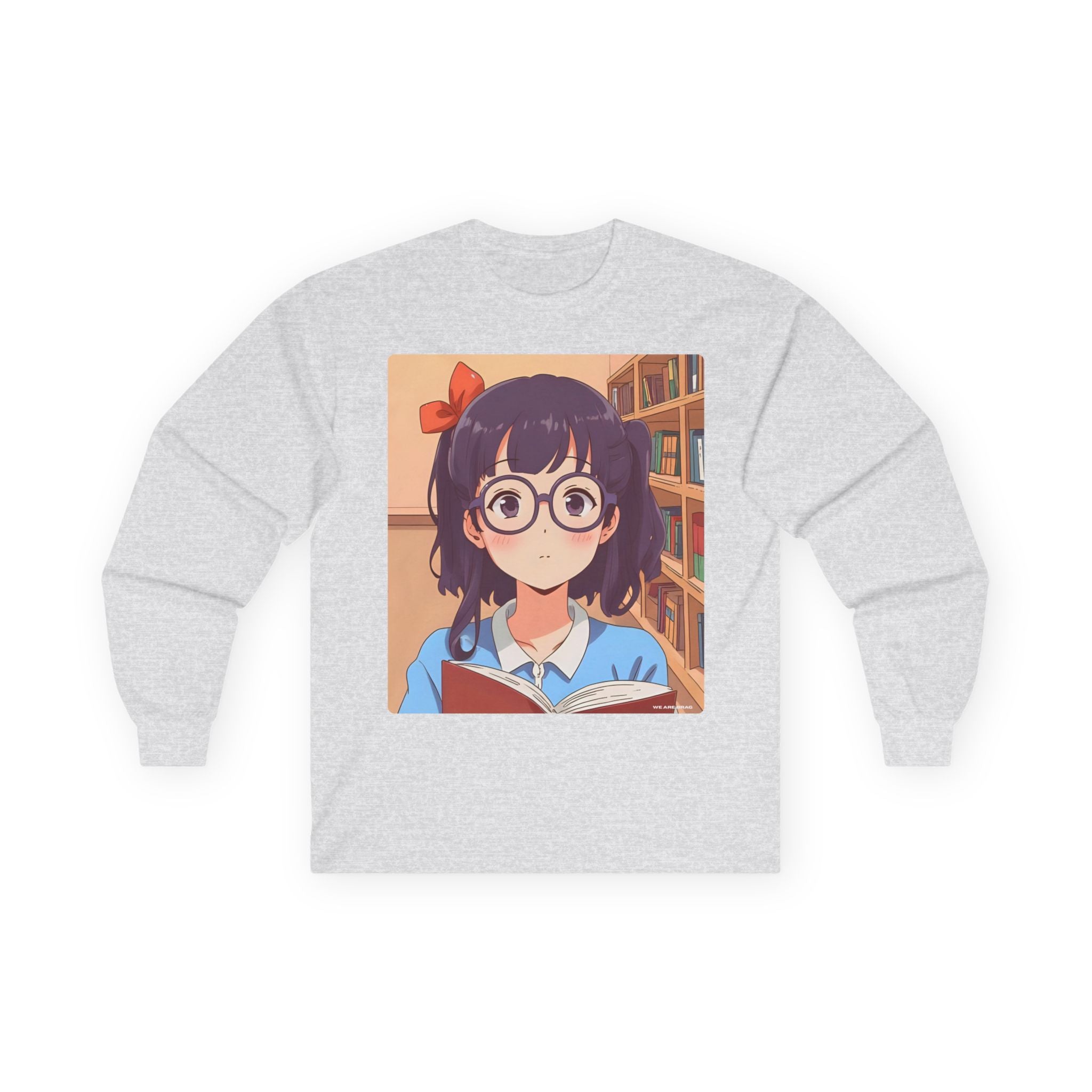 Geek Anime Girl Long Sleeve Tee 100% Cotton Retro Japanese Cartoon T-Shirt Gift Ash