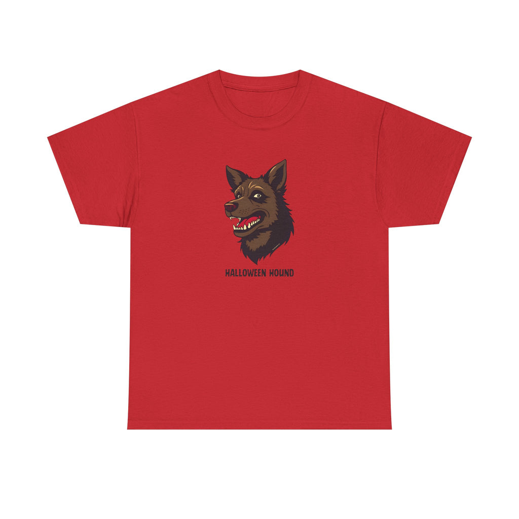 Halloween Hound Printed T-Shirt 100% Cotton Novelty Scary Halloween Dog Tee Red