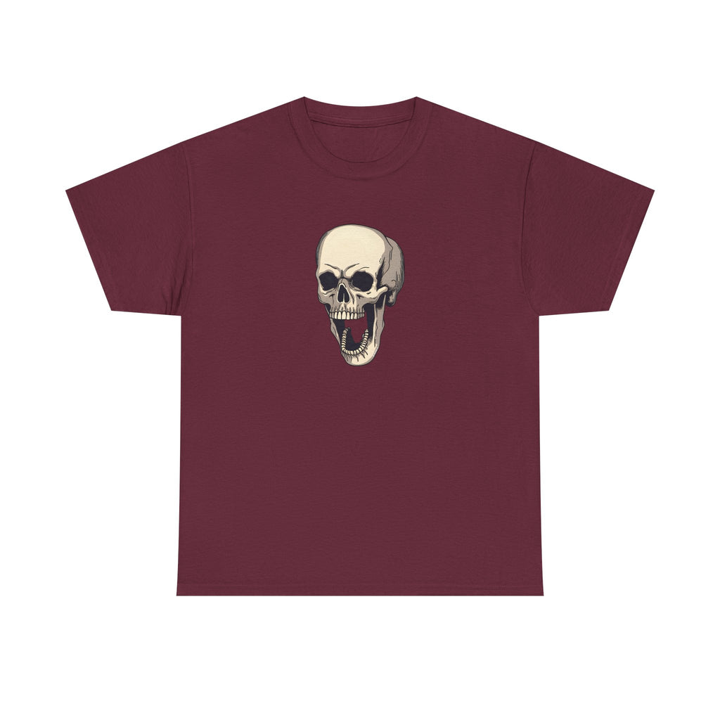 Laughing Skull Printed T-Shirt 100% Cotton Novelty Scary Halloween Tee Maroon