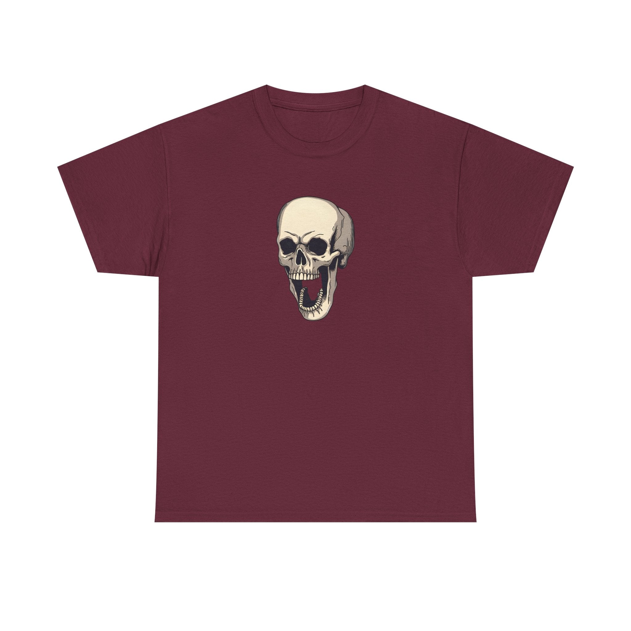 Laughing Skull Printed T-Shirt 100% Cotton Novelty Scary Halloween Tee Maroon