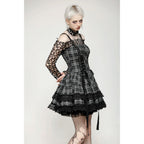 Dark in Love Ida Punk Grey Tartan Metal Studded Dress
