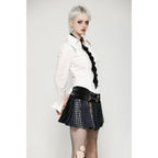Dark in Love Sage Tartan Patchwork Leather-Waist Pleated Mini Skirt