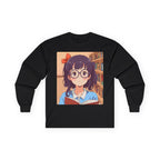 Geek Anime Girl Long Sleeve Tee 100% Cotton Retro Japanese Cartoon T-Shirt Gift Black