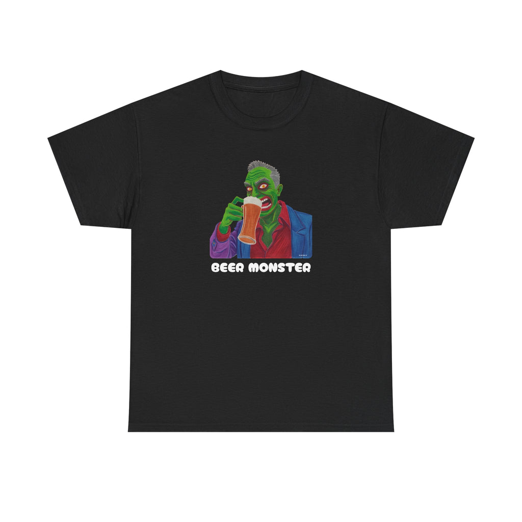 Beer Monster Printed T-Shirt 100% Cotton Novelty Scary Zombie Halloween Tee Black