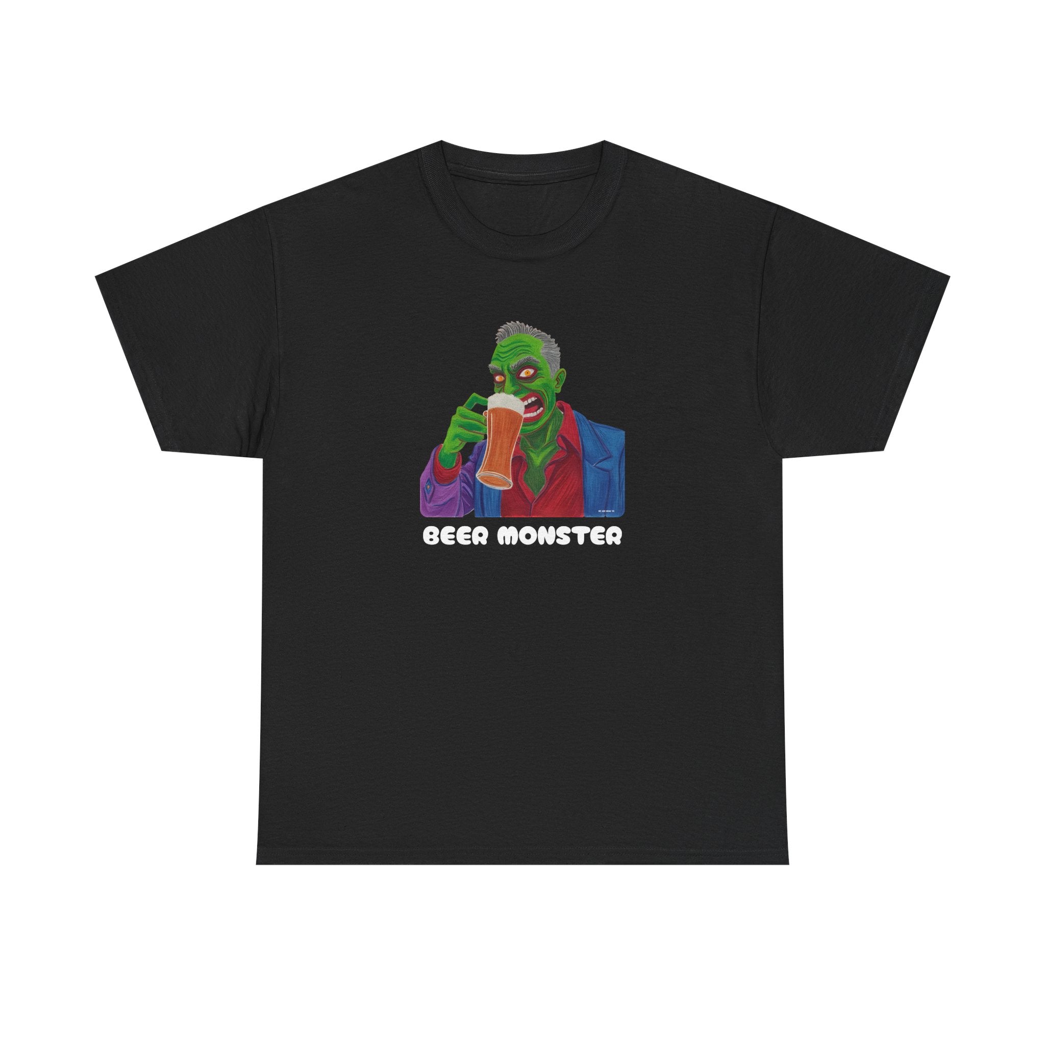 Beer Monster Printed T-Shirt 100% Cotton Novelty Scary Zombie Halloween Tee Black