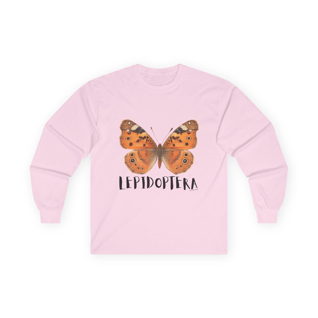 Lepidoptera Butterfly Long Sleeve Tee 100% Cotton Retro Insect Order T-Shirt Gift Light Pink