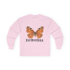Lepidoptera Butterfly Long Sleeve Tee 100% Cotton Retro Insect Order T-Shirt Gift Light Pink