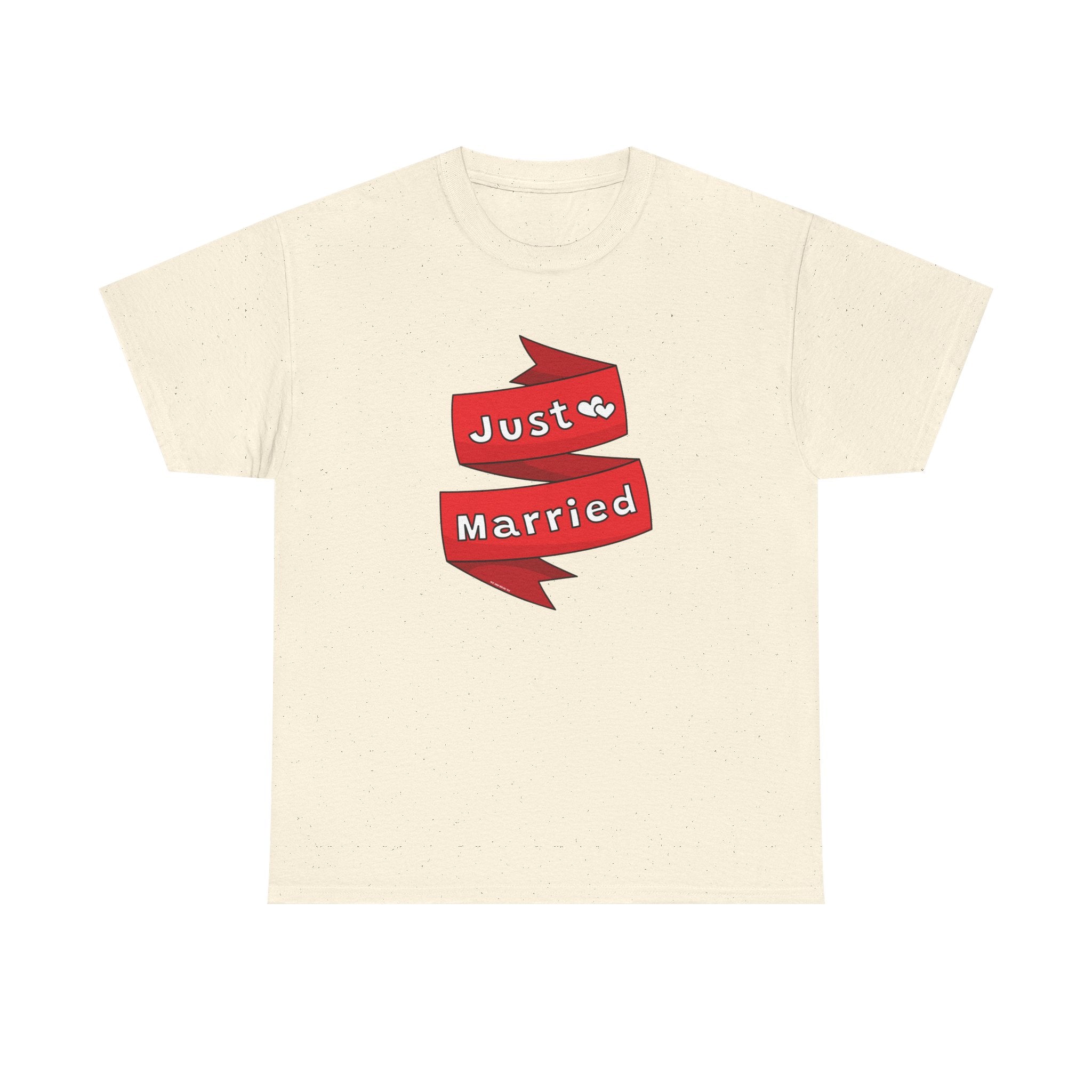 Just Married Red Ribbon Printed T-Shirt 100% Cotton Novelty Newly Wed Tee Gift Natural