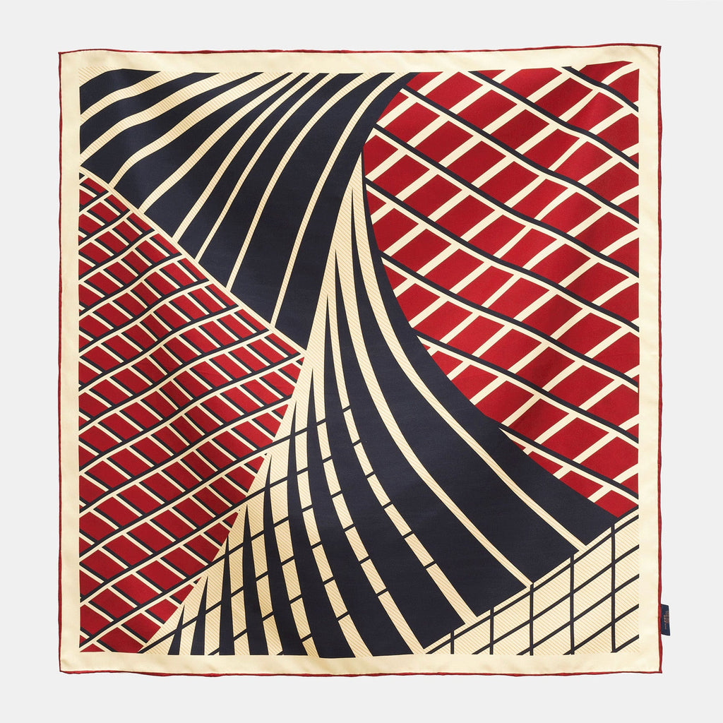 Kanagawa Wave Silk Scarf - 65cm Double-Sided Print Men's Neckerchief with Hand-Rolled Edges