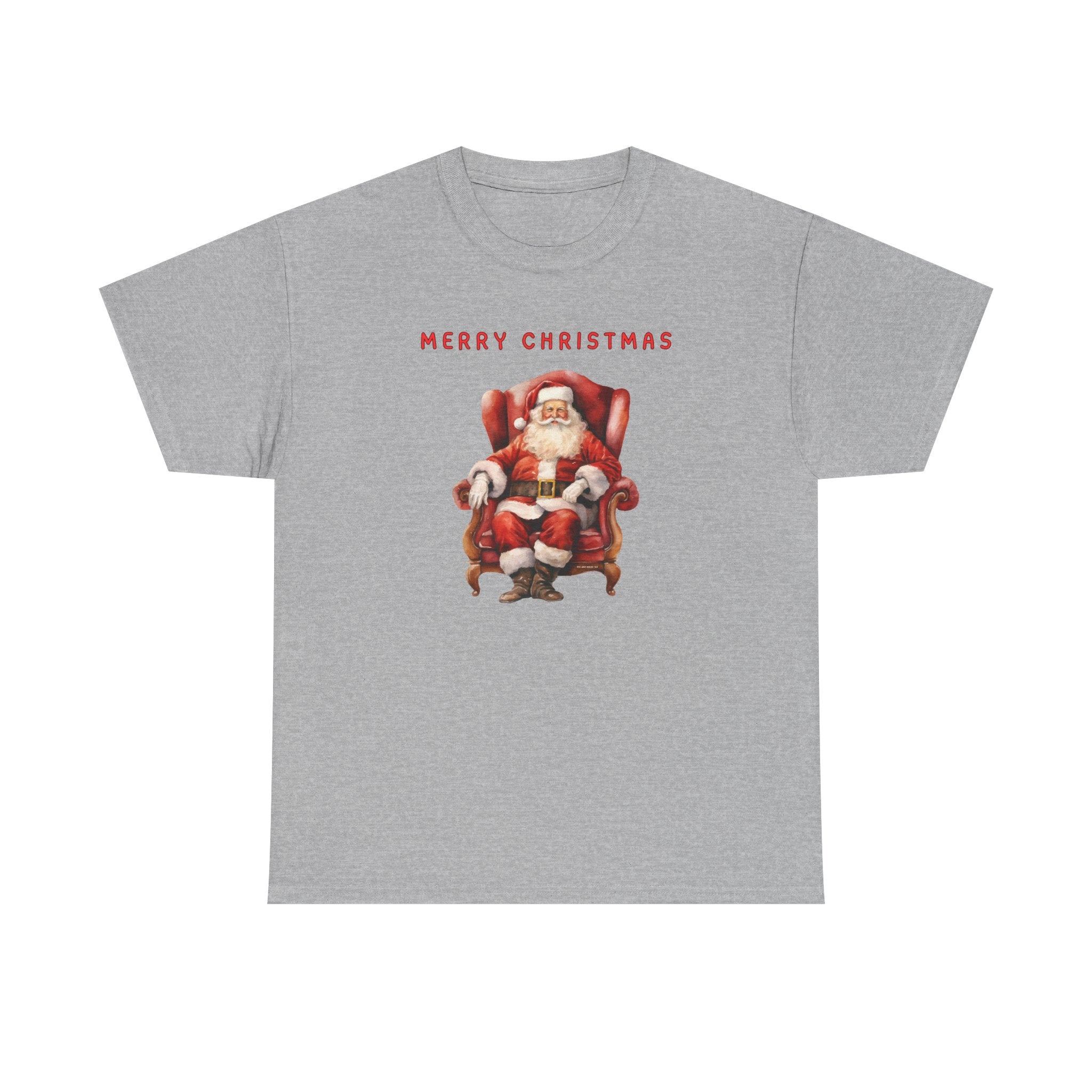 Merry Christmas Santa Throne Printed T-Shirt 100% Cotton Novelty Santa Claus Xmas Tee Gift Sport Grey