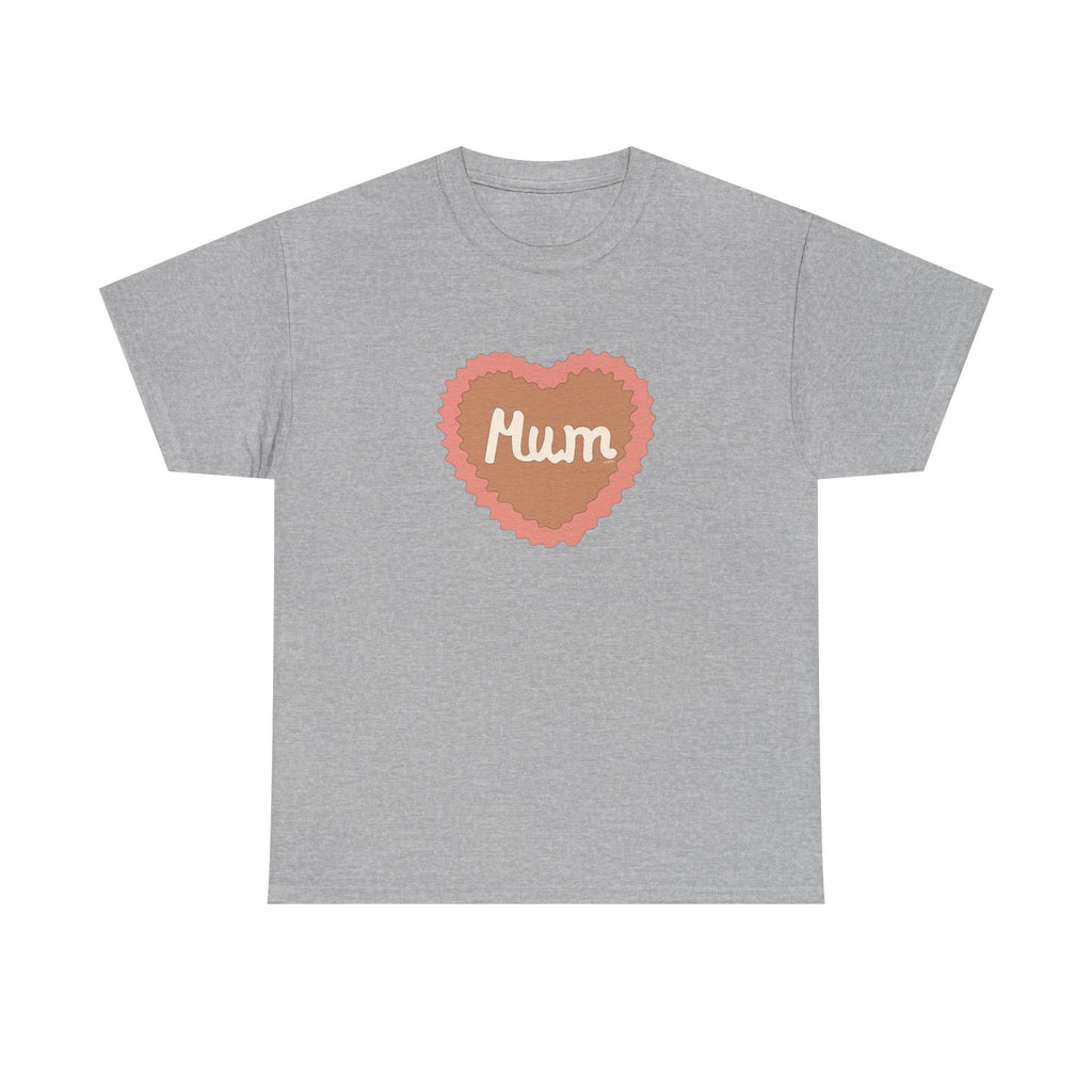 Mum Heart Printed T-Shirt 100% Cotton Novelty Love Heart Mum Mom Tee Birthday Mother's Day Gift Sport Grey