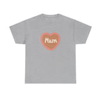 Mum Heart Printed T-Shirt 100% Cotton Novelty Love Heart Mum Mom Tee Birthday Mother's Day Gift Sport Grey