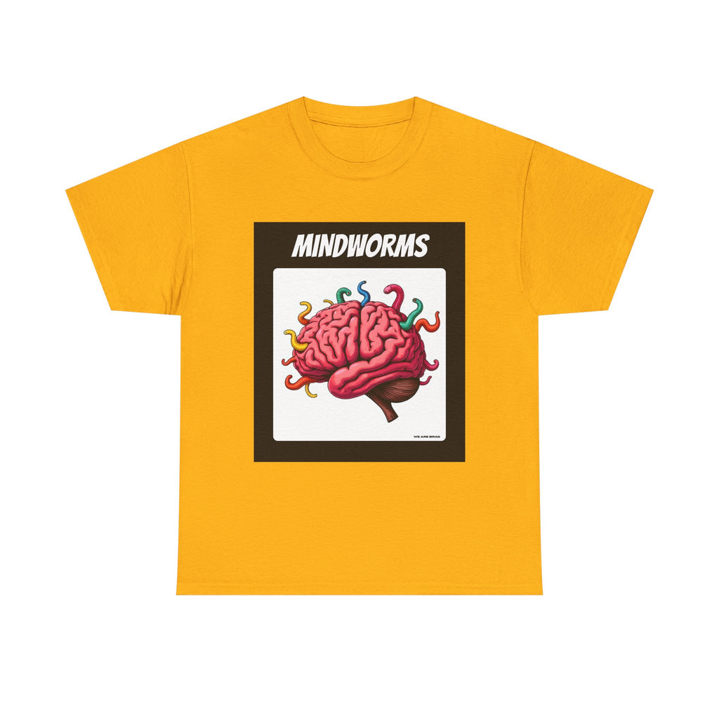 Mindworms Brain Printed T-Shirt 100% Cotton Weird Retro Novelty Worms Tee Gold