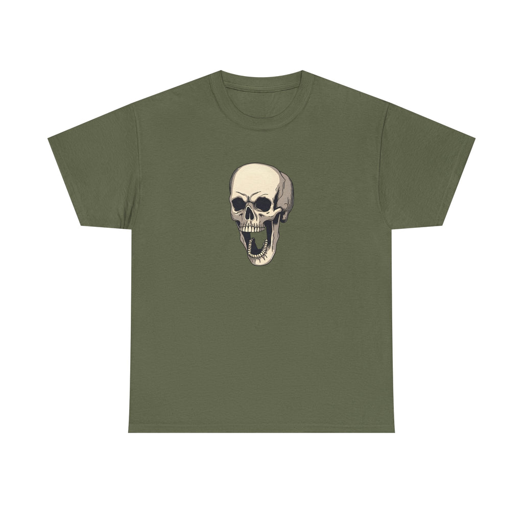 Laughing Skull Printed T-Shirt 100% Cotton Novelty Scary Halloween Tee Military Green