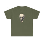 Laughing Skull Printed T-Shirt 100% Cotton Novelty Scary Halloween Tee Military Green