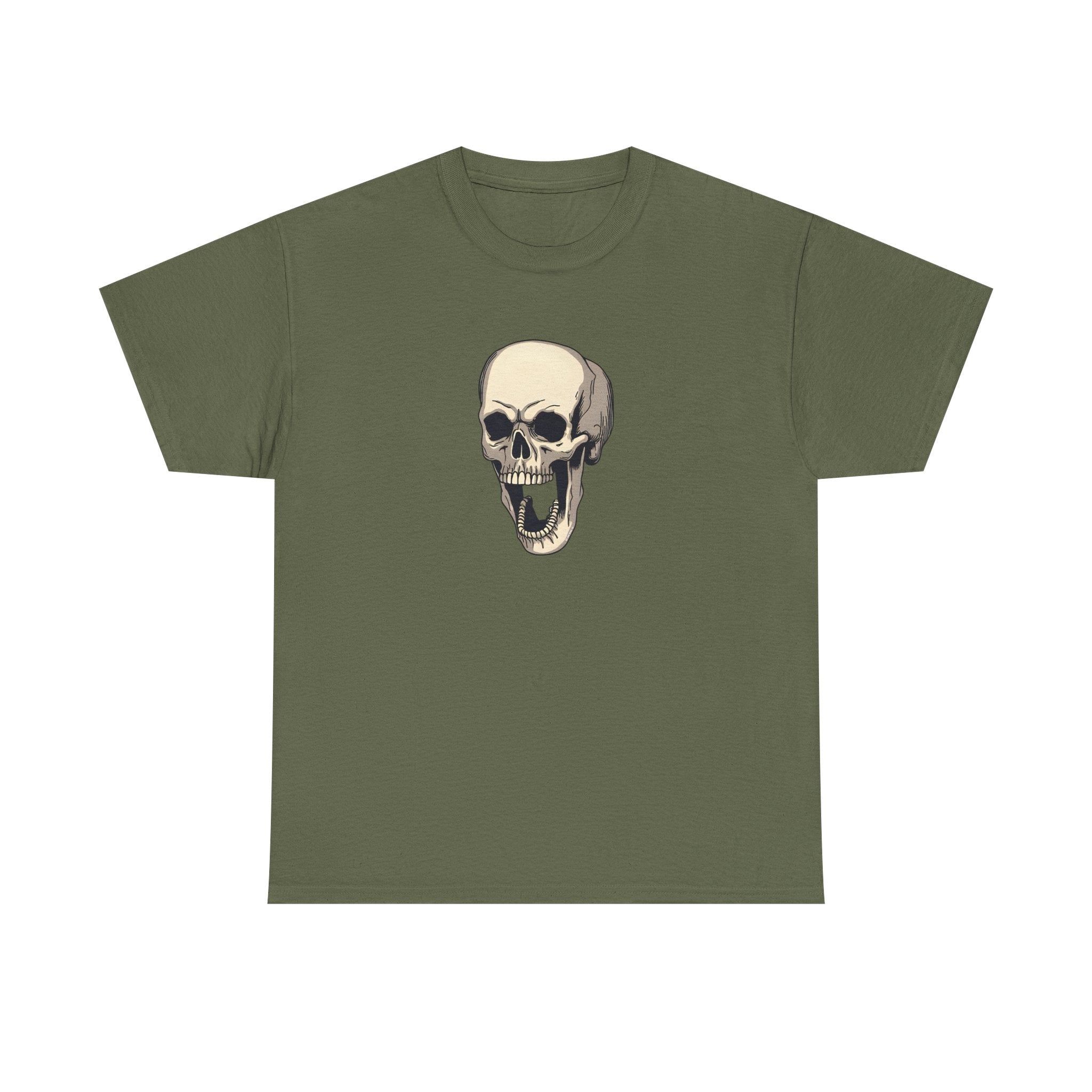 Laughing Skull Printed T-Shirt 100% Cotton Novelty Scary Halloween Tee Military Green