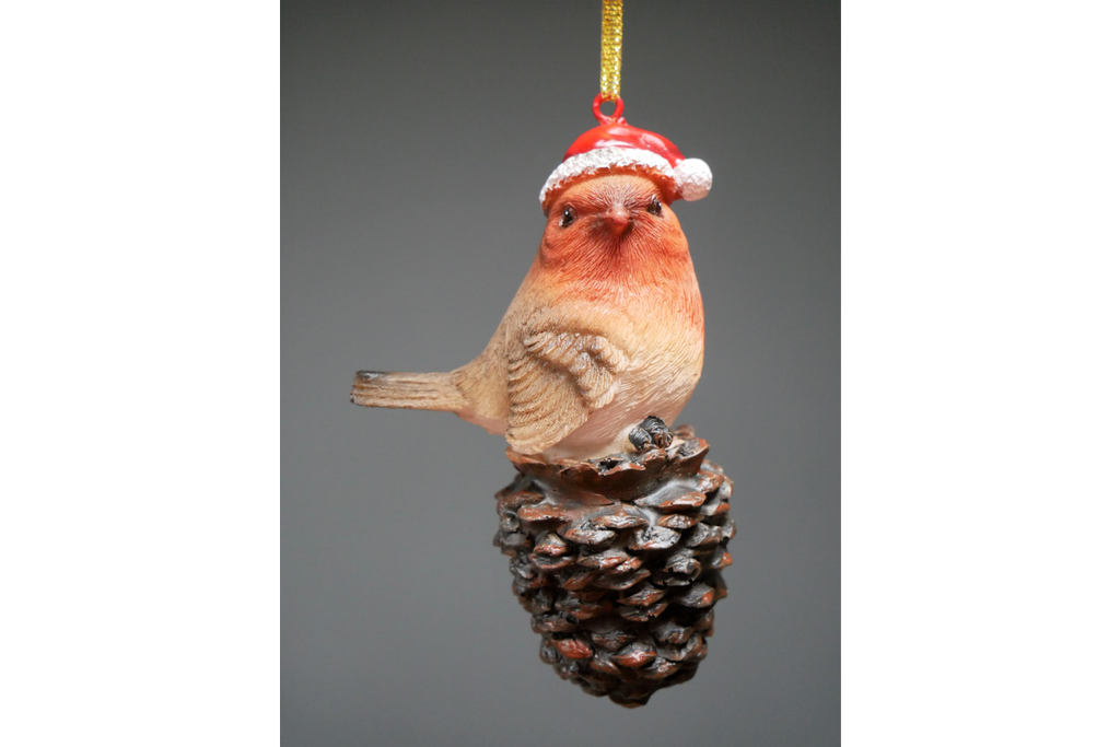 Robin On Pinecone Tree Decoration