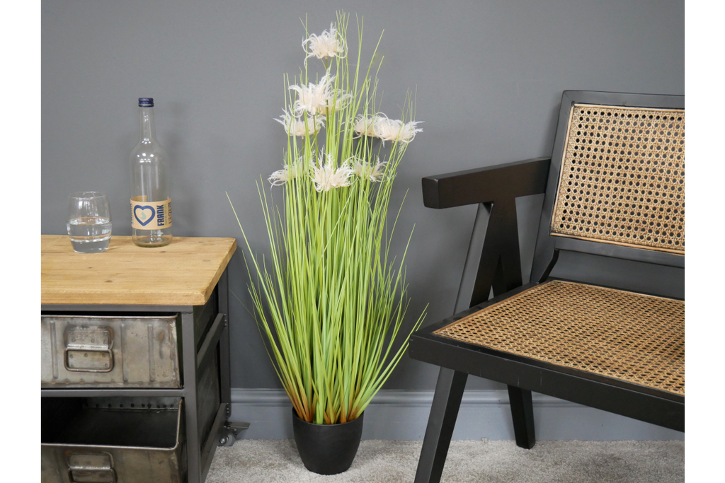 Artificial Grass With White Flowers