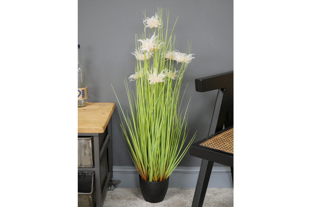 Artificial Grass With White Flowers