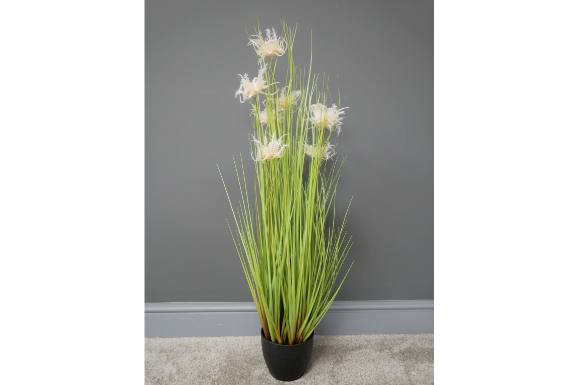 Artificial Grass With White Flowers