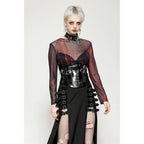Dark in Love Carson Black and Red Tie-Dye Mesh Versatile Basic Top
