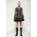 Dark in Love Ida Punk Grey Tartan Metal Studded Dress
